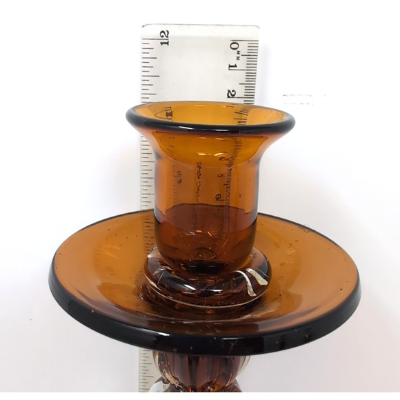 VTG Bombay Company Candlestick Trio Amber Brown Glass 3 Candle Holders 1 FLAWED - Picture 4 of 10